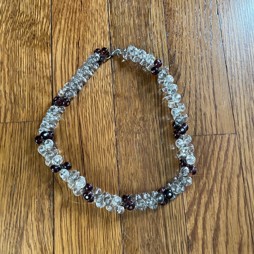 Clear and Garnet Glass Bead Choker Necklace - Women Jewelry